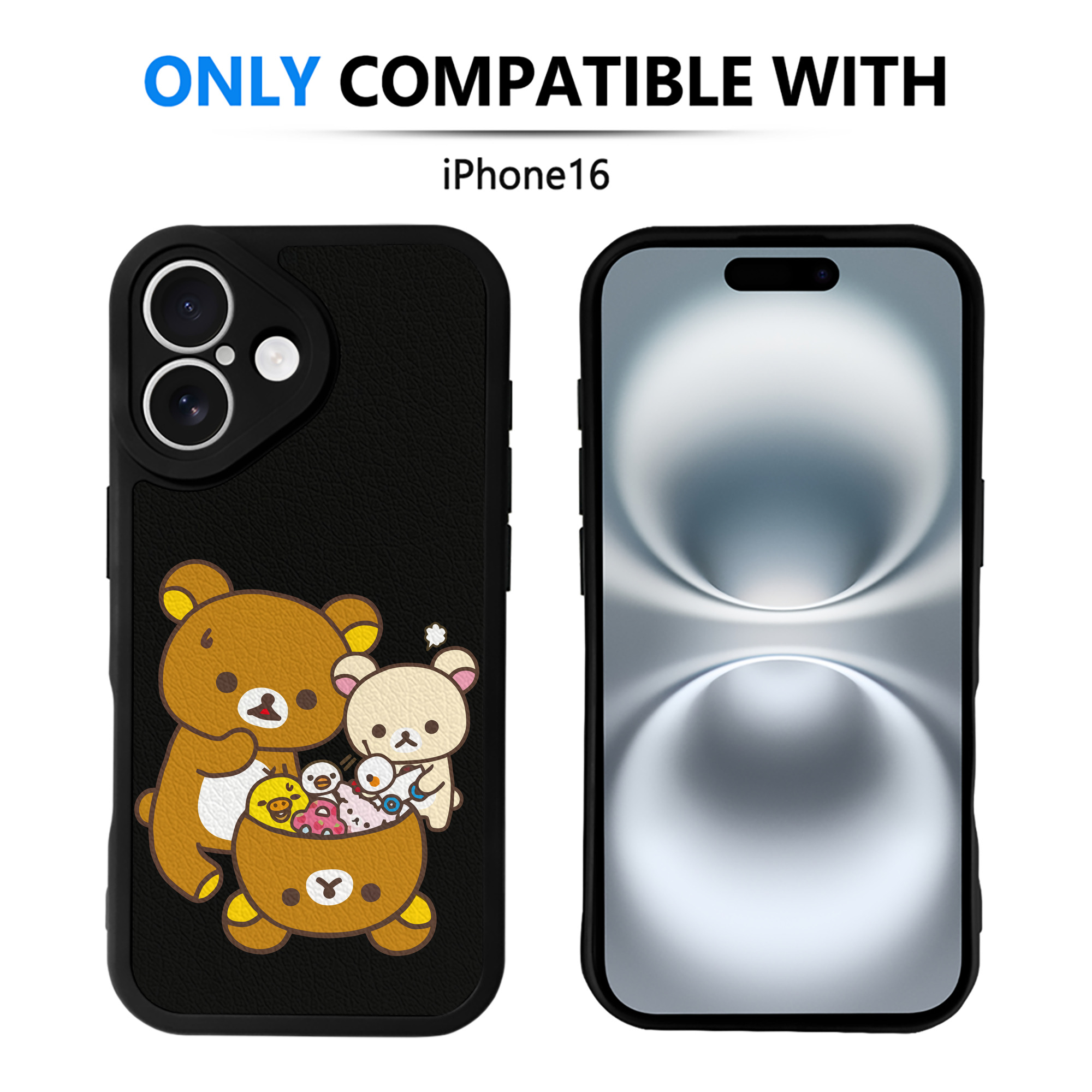 （画像用） リラックマ リラックマ キイロイトリ Rilakkuma Korilakkuma Kiiroitori 【iPhone 16シリーズ対応】シリコンスマホケース（レザー調） 材質：シリコン